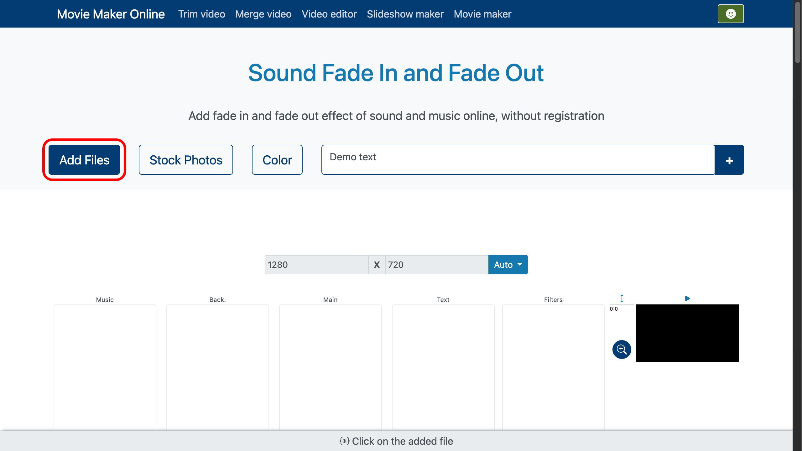 Fade in ve fade out efektlerini uygulamak için müzik ya da video dosyası yükleyin